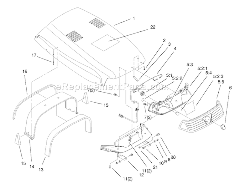 Hood & Headlight Assembly Diagram and Parts List for 73561 200000201-200999999 - 2000 Toro Lawn Tractor