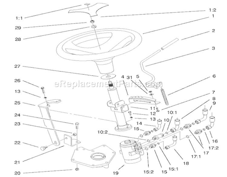 Power Steering & Tilt Assembly Diagram and Parts List for 73561 200000201-200999999 - 2000 Toro Lawn Tractor