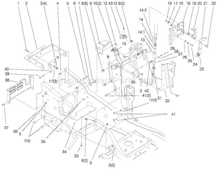 Steering Tower and Fuel Tank Diagram and Parts List for 73561 200000201-200999999 - 2000 Toro Lawn Tractor