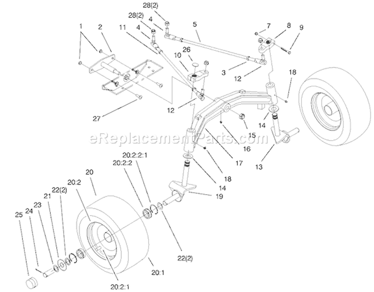 Tie Rods, Spindle and Front Axle Diagram and Parts List for 73561 200000201-200999999 - 2000 Toro Lawn Tractor