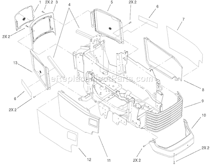 Grille and Side Panels Diagram and Parts List for 73561 220000001-220999999 - 2002 Toro Lawn Tractor