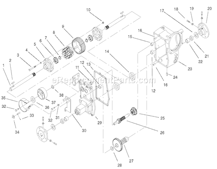 Hydro Transaxle Assembly Diagram and Parts List for 73561 220000001-220999999 - 2002 Toro Lawn Tractor
