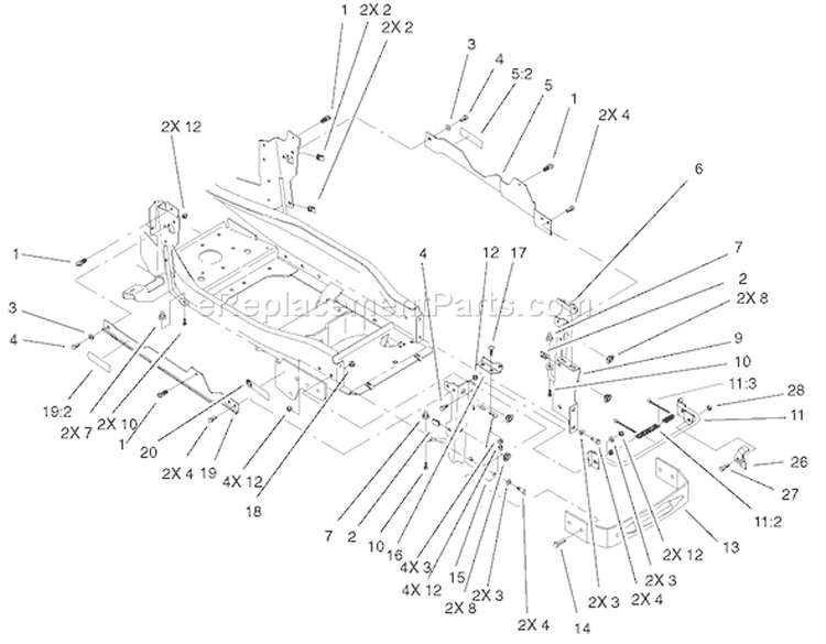 Bumper & Hood Support Diagram and Parts List for 73561 220000001-220999999 - 2002 Toro Lawn Tractor