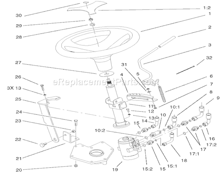 Power Steering & Tilt Assembly Diagram and Parts List for 73561 220000001-220999999 - 2002 Toro Lawn Tractor