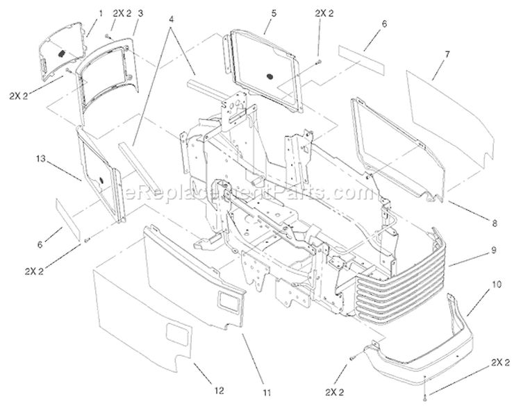 Grille and Side Panels Diagram and Parts List for 73561 240000001-240999999 - 2004 Toro Lawn Tractor