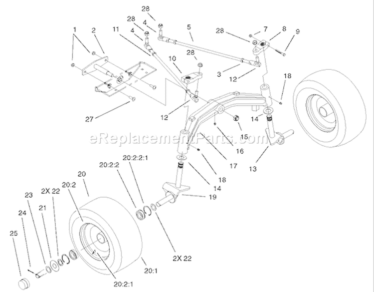 Tie Rods, Spindle and Front Axle Diagram and Parts List for 73561 240000001-240999999 - 2004 Toro Lawn Tractor