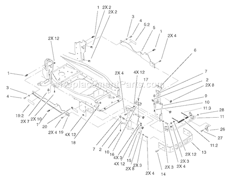 Bumper & Hood Support Diagram and Parts List for 73561 240000001-240999999 - 2004 Toro Lawn Tractor
