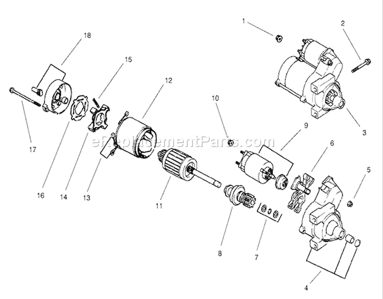 Starter Assembly Diagram and Parts List for 73561 250000001-250999999 - 2005 Toro Lawn Tractor