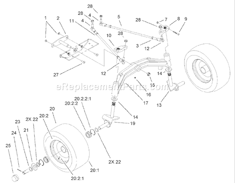 Tie Rods, Spindle and Front Axle Diagram and Parts List for 73561 250000001-250999999 - 2005 Toro Lawn Tractor