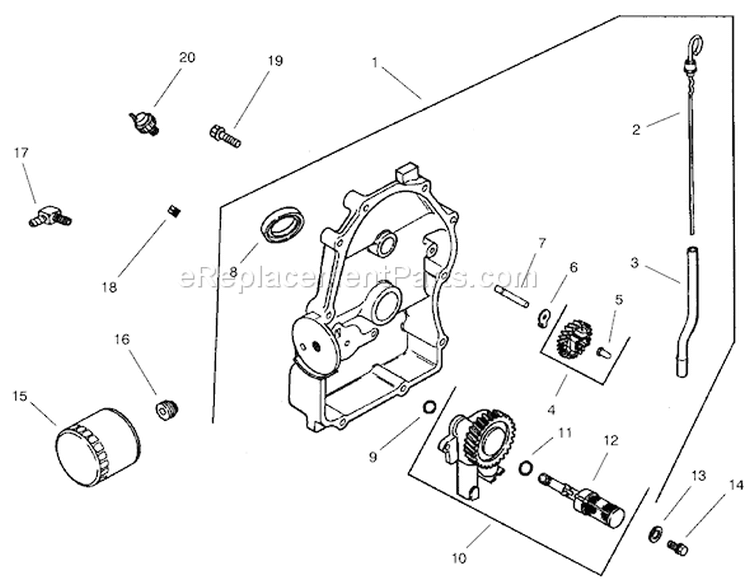 Group 3-Oil Pan / Lubrication Diagram and Parts List for 73561 000000001-000999999 - 2000 Toro Lawn Tractor