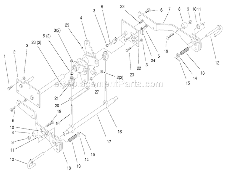 Lower Hydro Lift Assembly Diagram and Parts List for 73561 000000001-000999999 - 2000 Toro Lawn Tractor