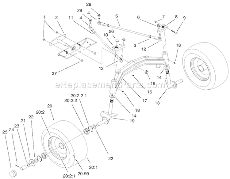 Tie Rods, Spindle and Front Axle Diagram and Parts List for 73561 000000001-000999999 - 2000 Toro Lawn Tractor