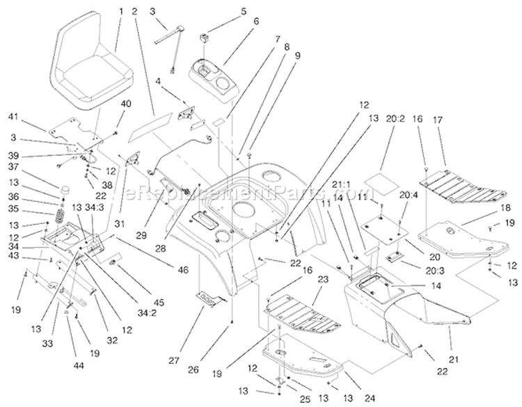 Fender, Footrest and Seat Diagram and Parts List for 73561 000000001-000999999 - 2000 Toro Lawn Tractor