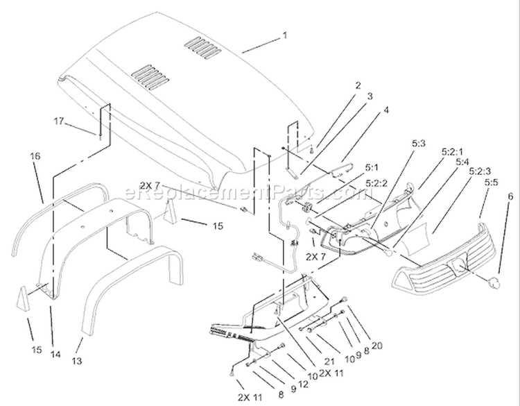 Hood and Headlight Assembly Diagram and Parts List for 73561 250000001-250999999 - 2005 Toro Lawn Tractor