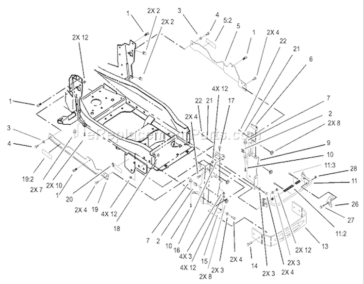 Bumper and Hood Support Assembly Diagram and Parts List for 73570 230000001-230999999 - 2003 Toro Lawn Tractor