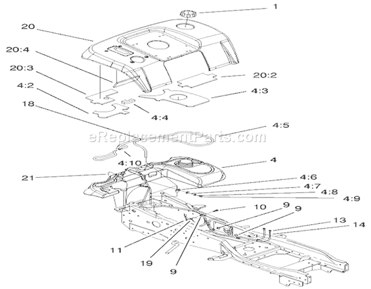 Page H Diagram and Parts List for 73542 9900001-9999999 - 1999 Toro Lawn Tractor
