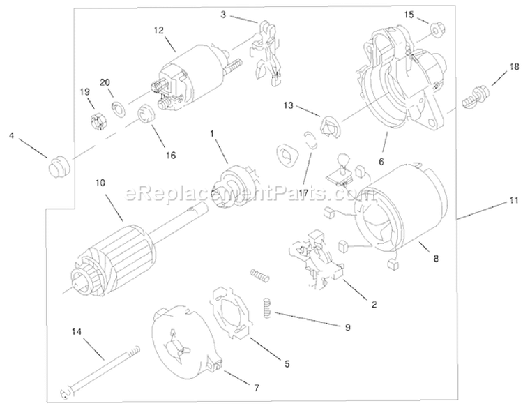 Starter Assembly Diagram and Parts List for 73547 200000242-200999999 - 2000 Toro Lawn Tractor