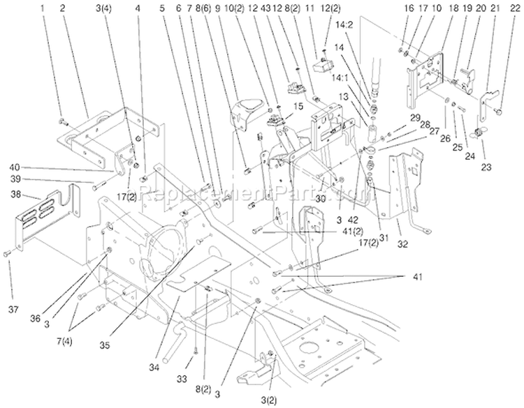Steering Tower and Fuel Tank Diagram and Parts List for 73547 200000242-200999999 - 2000 Toro Lawn Tractor