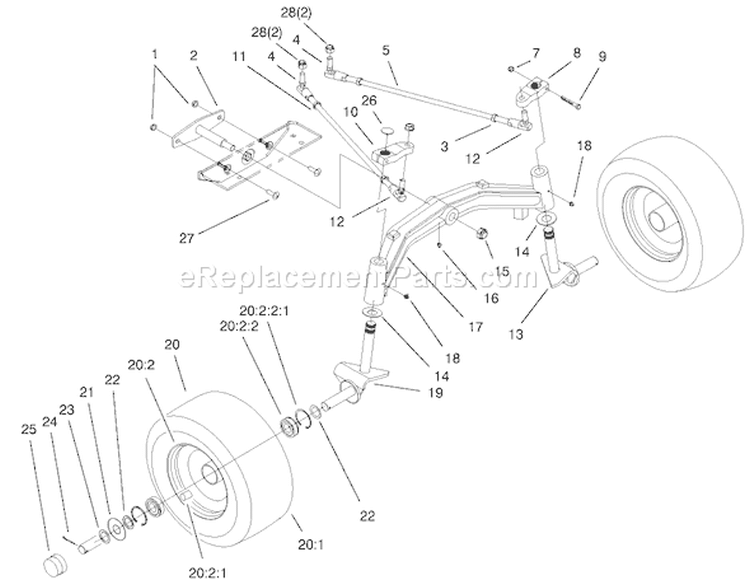 Tie Rods, Spindle and Front Axle Diagram and Parts List for 73547 200000242-200999999 - 2000 Toro Lawn Tractor