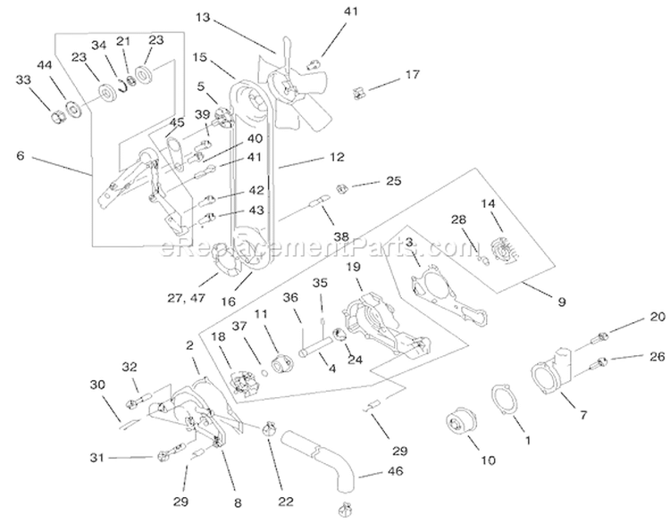 Cooling Assembly Diagram and Parts List for 73547 200000242-200999999 - 2000 Toro Lawn Tractor