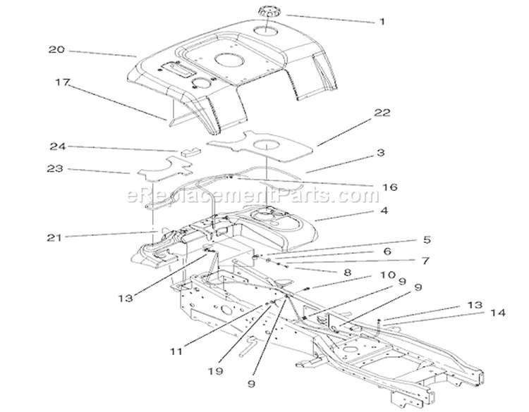 Fender & Fuel System Assembly Diagram and Parts List for 73580 210000001-210999999 - 2001 Toro Lawn Tractor