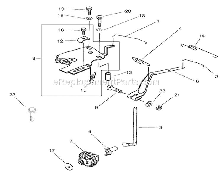 Governor Assembly Diagram and Parts List for 73580 210000001-210999999 - 2001 Toro Lawn Tractor