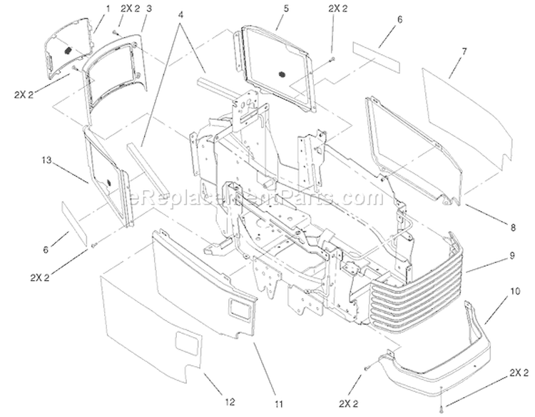 Grille and Side Panels Diagram and Parts List for 73580 210000001-210999999 - 2001 Toro Lawn Tractor