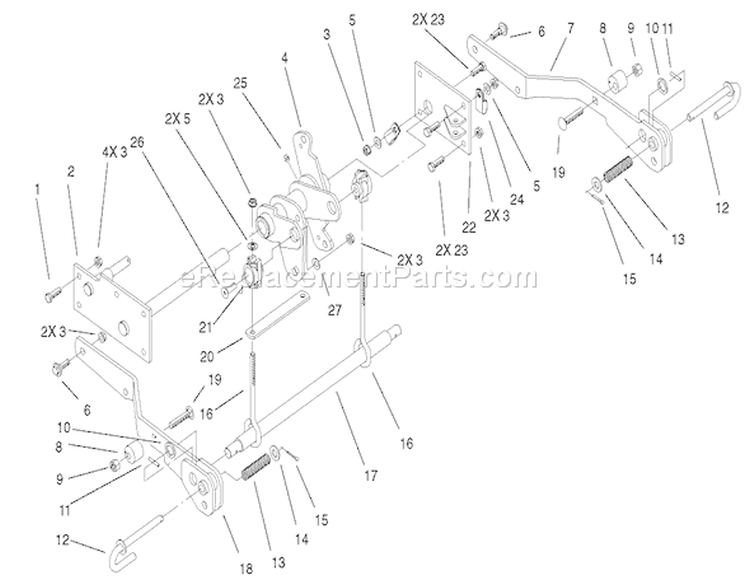 Hydro Lift Lower Assembly Diagram and Parts List for 73580 210000001-210999999 - 2001 Toro Lawn Tractor