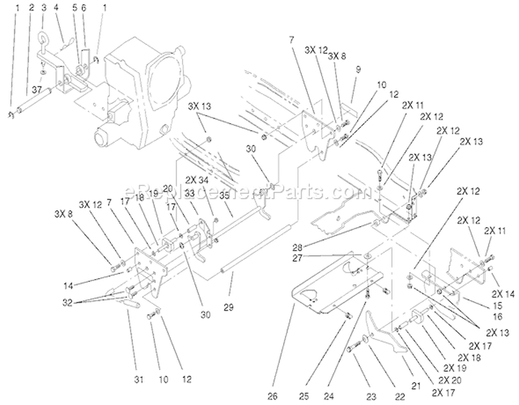 Attach-A-Matic and Hitch Diagram and Parts List for 73580 210000001-210999999 - 2001 Toro Lawn Tractor