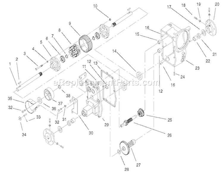 Hydro Transaxle Assembly Diagram and Parts List for 73580 210000001-210999999 - 2001 Toro Lawn Tractor