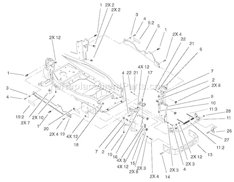 Bumper and Hood Support Diagram and Parts List for 73580 210000001-210999999 - 2001 Toro Lawn Tractor