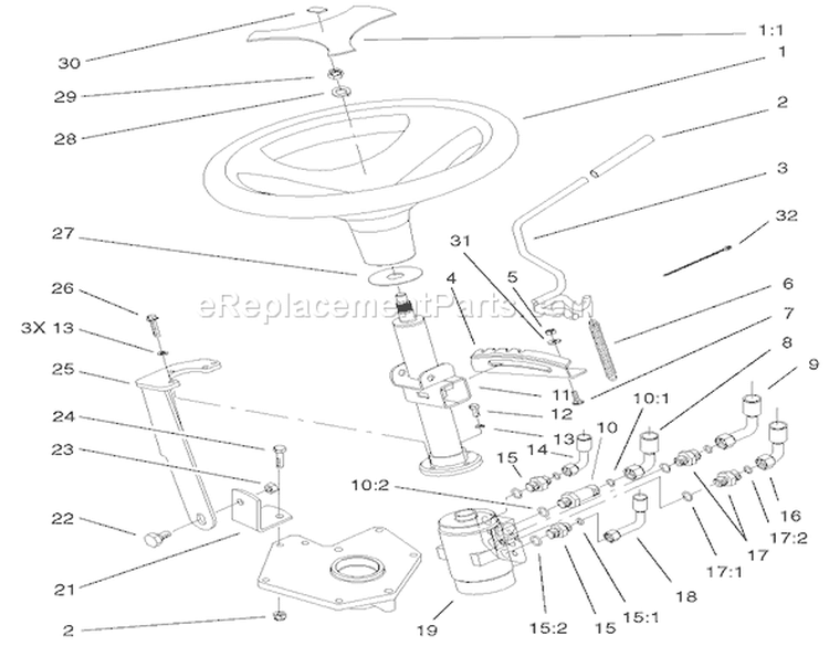 Power Steering & Tilt Assembly Diagram and Parts List for 73580 210000001-210999999 - 2001 Toro Lawn Tractor