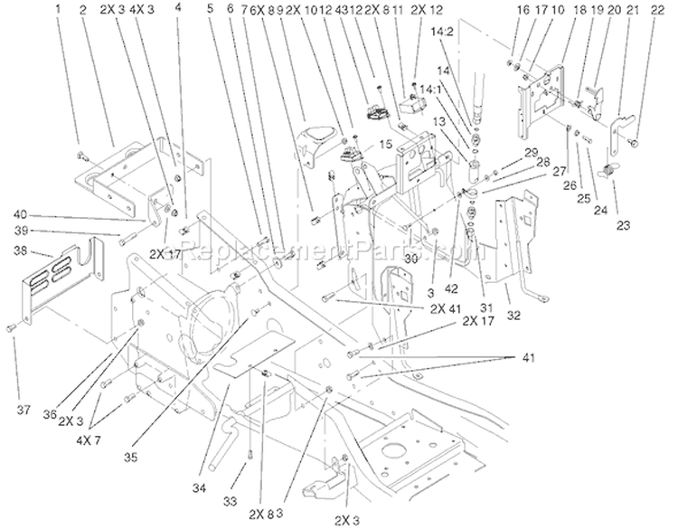 Steering Tower and Fuel Tank Diagram and Parts List for 73580 210000001-210999999 - 2001 Toro Lawn Tractor