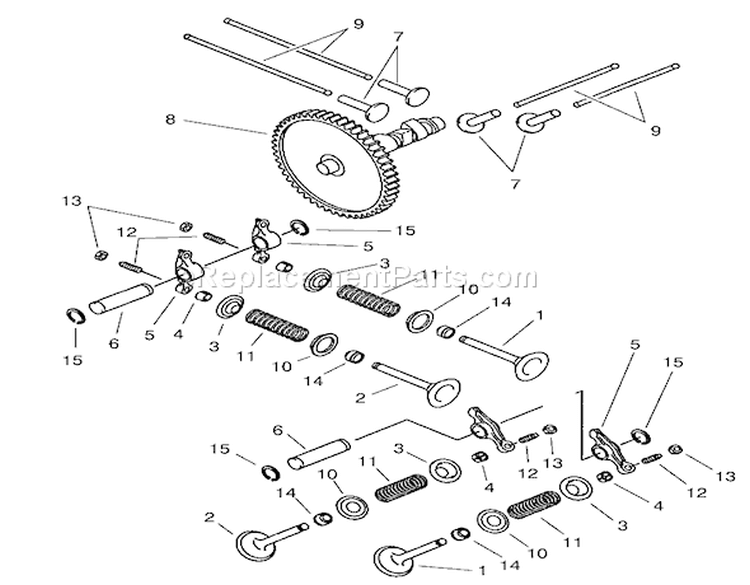 Valve/camshaft Assembly Diagram and Parts List for 73580 210000001-210999999 - 2001 Toro Lawn Tractor
