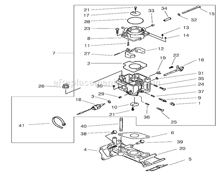 Carburetor Assembly Diagram and Parts List for 73580 210000001-210999999 - 2001 Toro Lawn Tractor
