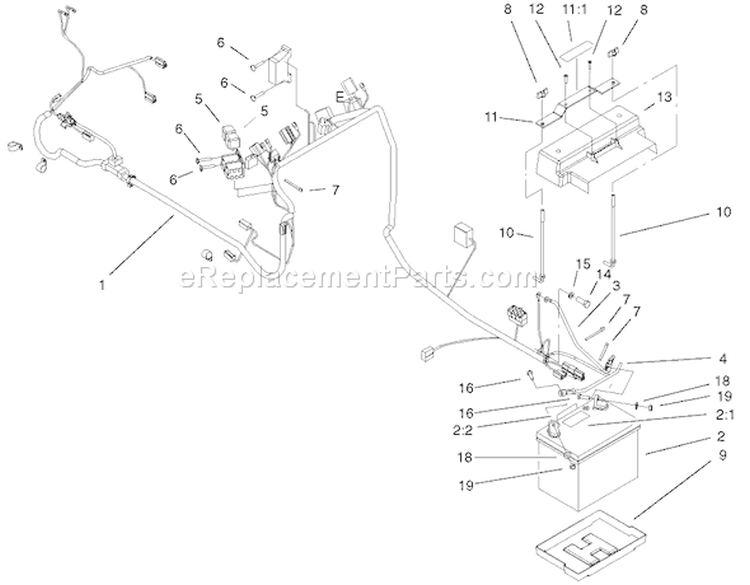 Electrical 20hp Assembly Diagram and Parts List for 73580 210000001-210999999 - 2001 Toro Lawn Tractor