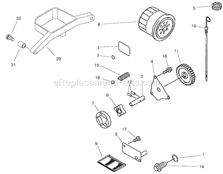 Oil Pump & Filter Assembly Diagram and Parts List for 73580 9900001-9999999 - 1999 Toro Lawn Tractor