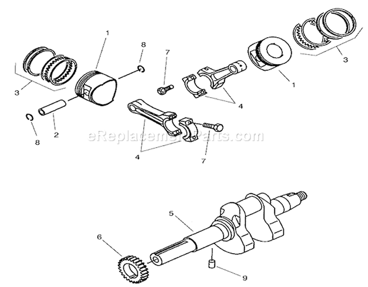 Piston & Crankshaft Assembly Diagram and Parts List for 73580 9900001-9999999 - 1999 Toro Lawn Tractor