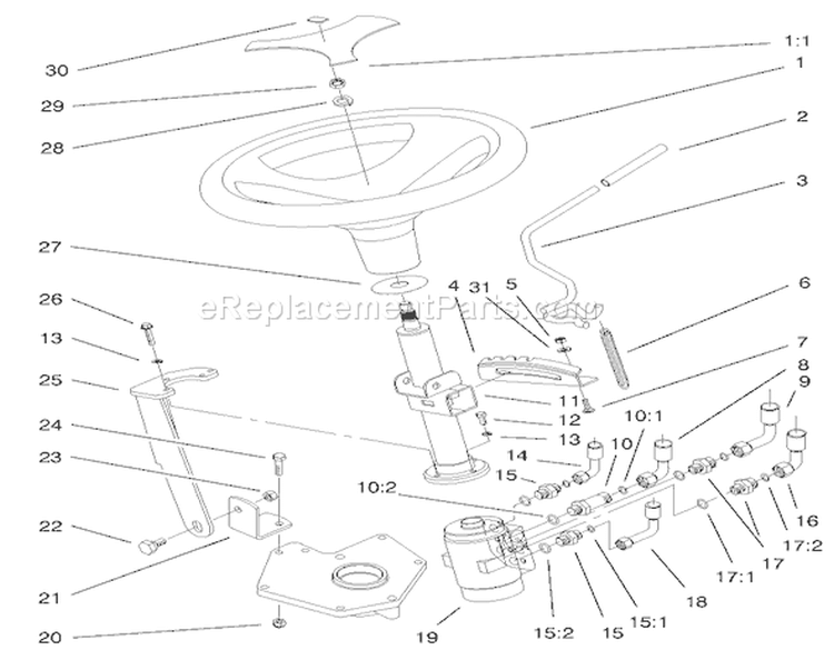 Power Steering & Tilt Assembly Diagram and Parts List for 73580 9900001-9999999 - 1999 Toro Lawn Tractor