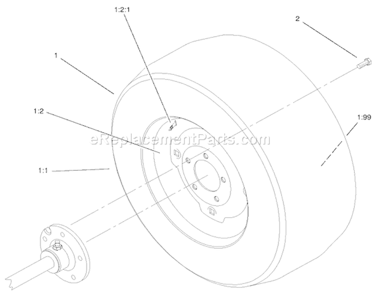 Wheel Assembly Diagram and Parts List for 73580 9900001-9999999 - 1999 Toro Lawn Tractor
