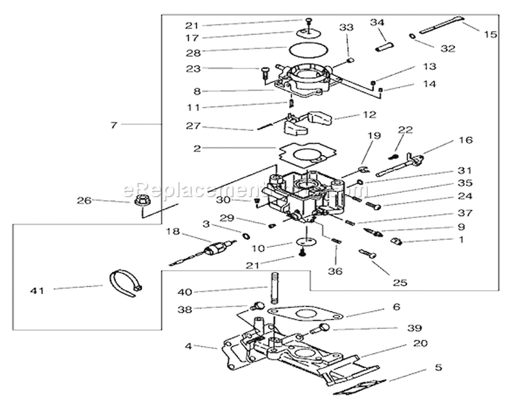 Carburetor Assembly Diagram and Parts List for 73580 9900001-9999999 - 1999 Toro Lawn Tractor