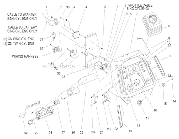 Dash Assembly Diagram and Parts List for 73580 9900001-9999999 - 1999 Toro Lawn Tractor
