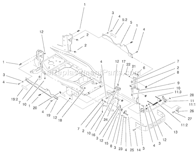 Bumper & Hood Support Assembly Diagram and Parts List for 73552 200000001-200999999 - 2000 Toro Lawn Tractor