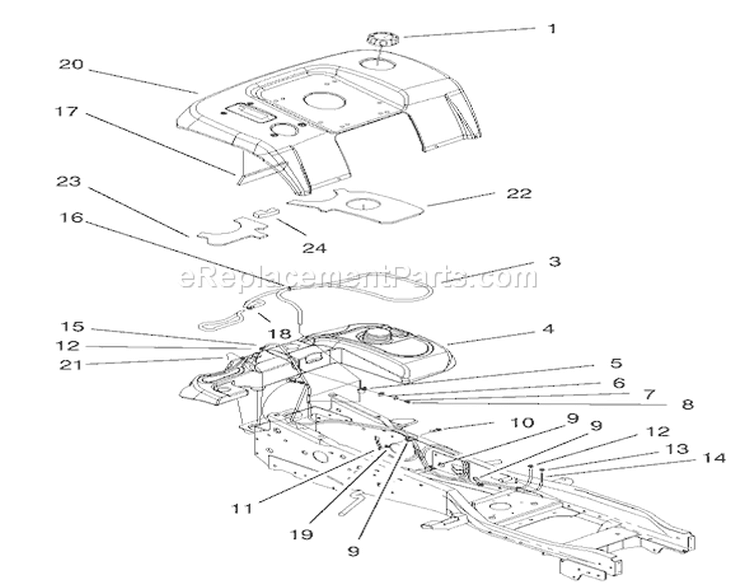 Fender and Fuel System Assembly Diagram and Parts List for 73552 200000001-200999999 - 2000 Toro Lawn Tractor