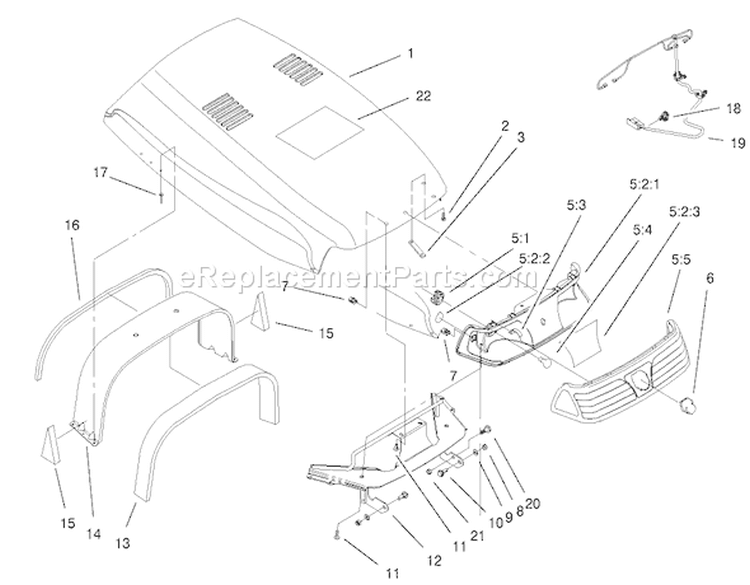Hood & Headlight Assembly Diagram and Parts List for 73552 200000001-200999999 - 2000 Toro Lawn Tractor