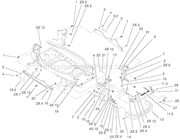 Bumper and Hood Support Diagram and Parts List for 73590 210000001-210999999 - 2001 Toro Lawn Tractor