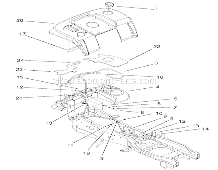 Fender & Fuel System Assembly Diagram and Parts List for 73590 210000001-210999999 - 2001 Toro Lawn Tractor