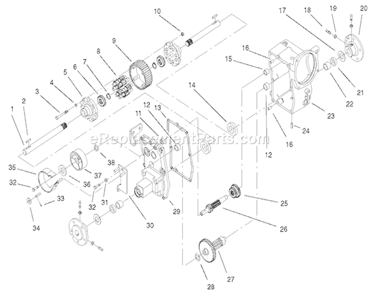 Hydro Transaxle Assembly Diagram and Parts List for 73590 210000001-210999999 - 2001 Toro Lawn Tractor