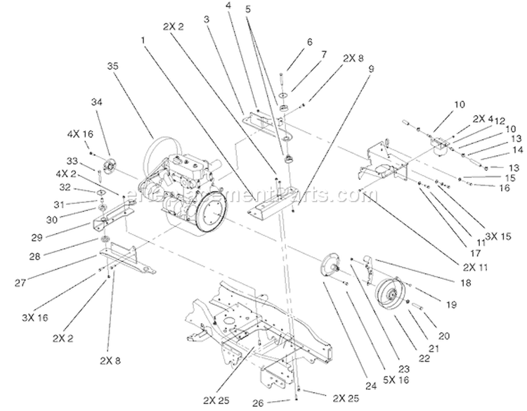 Liquid Cooled Diesel Engine Assembly Diagram and Parts List for 73590 210000001-210999999 - 2001 Toro Lawn Tractor