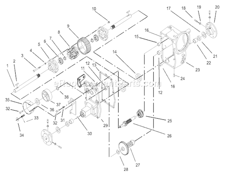 Hydro Transaxle Assembly Diagram and Parts List for 73590 230000001-230999999 - 2003 Toro Lawn Tractor